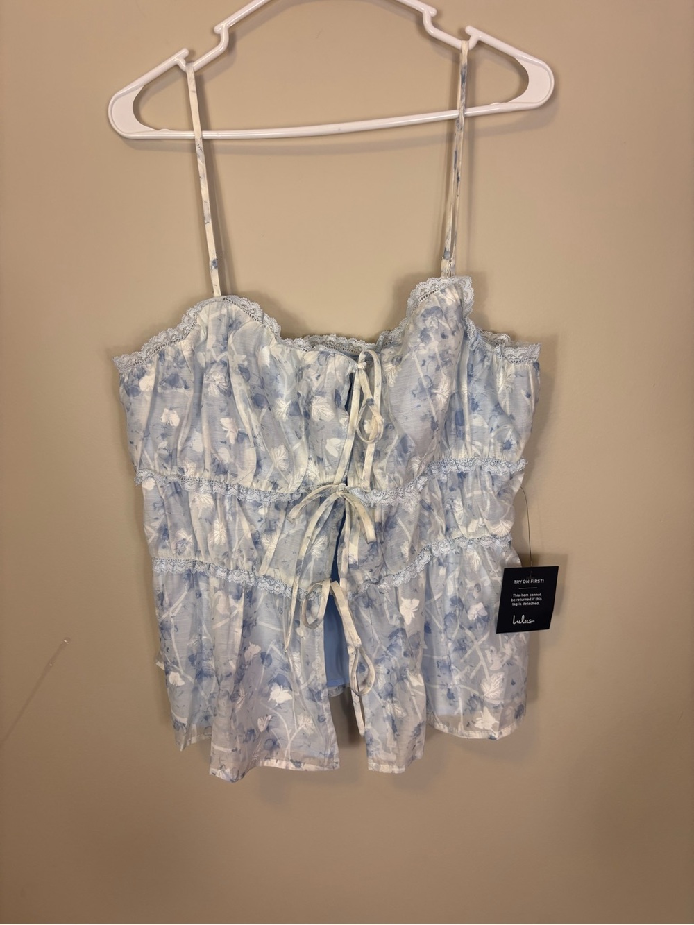 New Lulu's Pale Blue Floral Tie-Front Camisole Tank Top XL